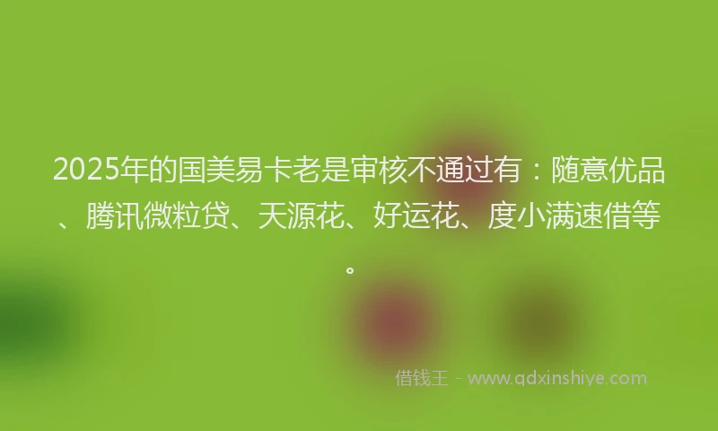 2025年的国美易卡老是审核不通过有：随意优品、腾讯微粒贷、天源花、好运花、度小满速借等。