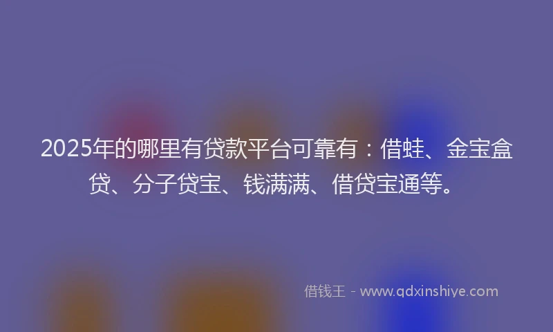 2025年的哪里有贷款平台可靠有：借蛙、金宝盒贷、分子贷宝、钱满满、借贷宝通等。