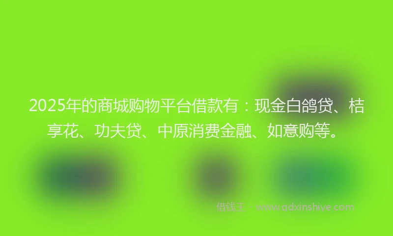 2025年的商城购物平台借款有：现金白鸽贷、桔享花、功夫贷、中原消费金融、如意购等。