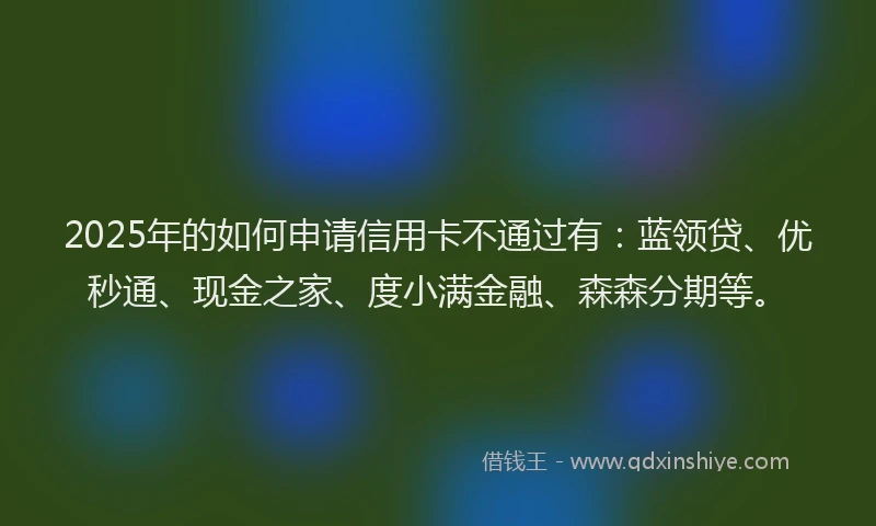2025年的如何申请信用卡不通过有：蓝领贷、优秒通、现金之家、度小满金融、森森分期等。