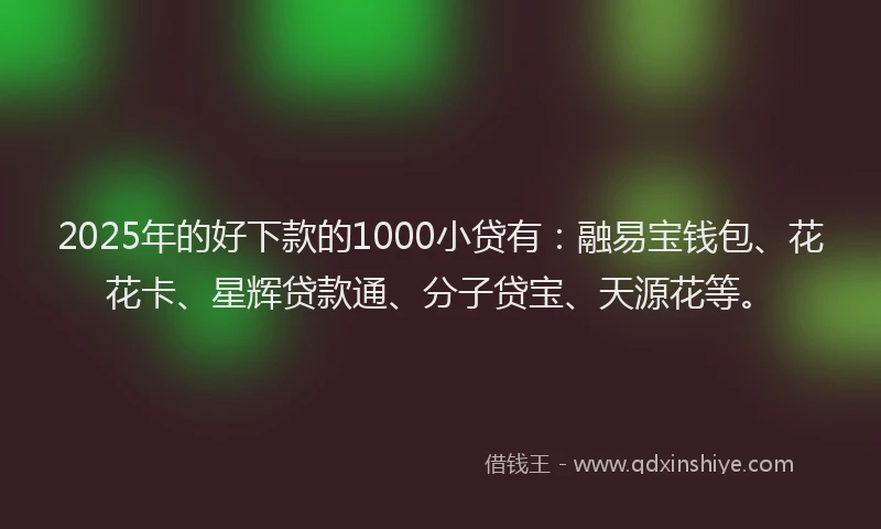 2025年的好下款的1000小贷有：融易宝钱包、花花卡、星辉贷款通、分子贷宝、天源花等。