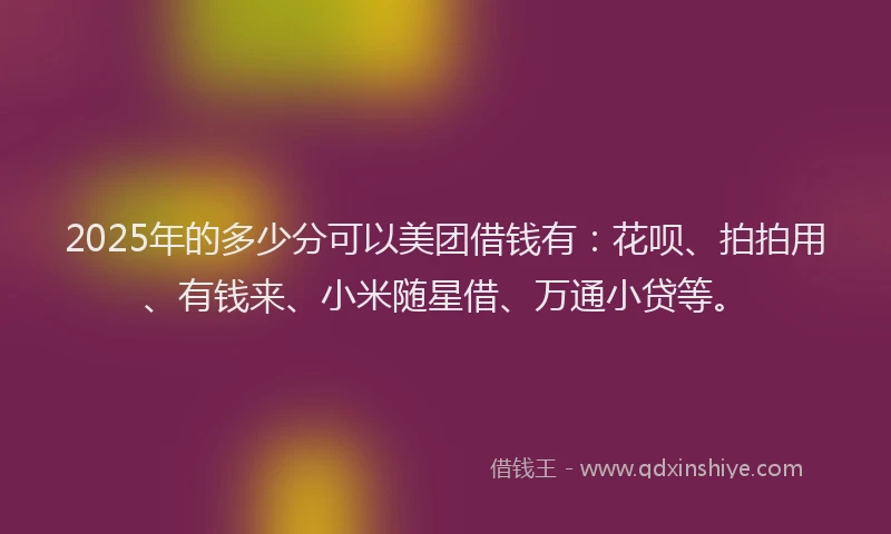 2025年的多少分可以美团借钱有：花呗、拍拍用、有钱来、小米随星借、万通小贷等。