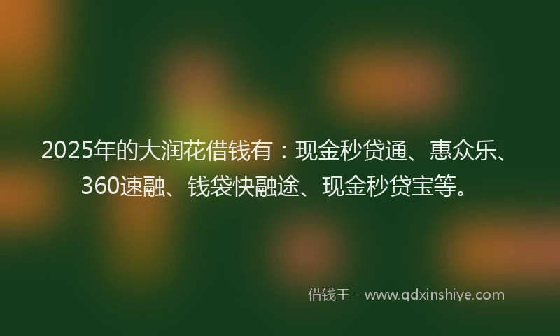 2025年的大润花借钱有：现金秒贷通、惠众乐、360速融、钱袋快融途、现金秒贷宝等。