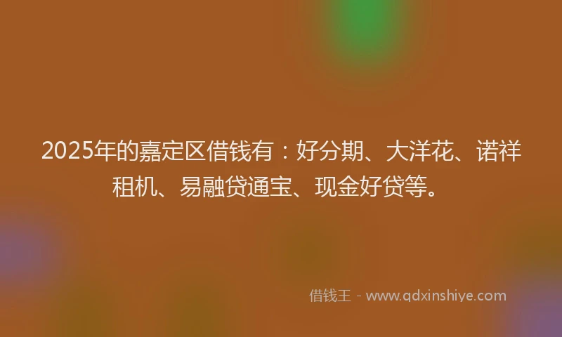 2025年的嘉定区借钱有：好分期、大洋花、诺祥租机、易融贷通宝、现金好贷等。