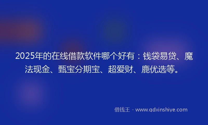 2025年的在线借款软件哪个好有：钱袋易贷、魔法现金、甄宝分期宝、超爱财、鹿优选等。