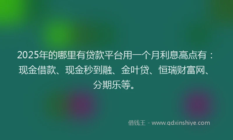 2025年的哪里有贷款平台用一个月利息高点有：现金借款、现金秒到融、金叶贷、恒瑞财富网、分期乐等。