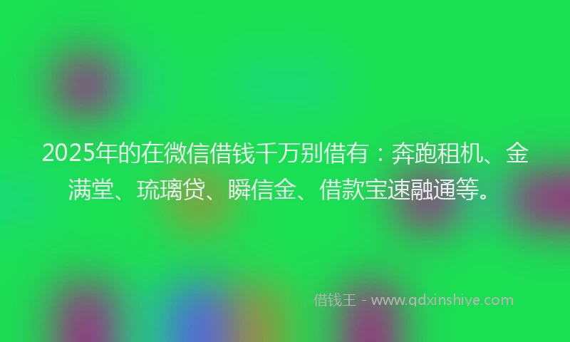 2025年的在微信借钱千万别借有：奔跑租机、金满堂、琉璃贷、瞬信金、借款宝速融通等。