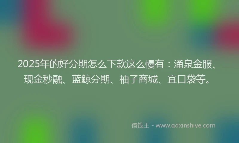 2025年的好分期怎么下款这么慢有：涌泉金服、现金秒融、蓝鲸分期、柚子商城、宜口袋等。