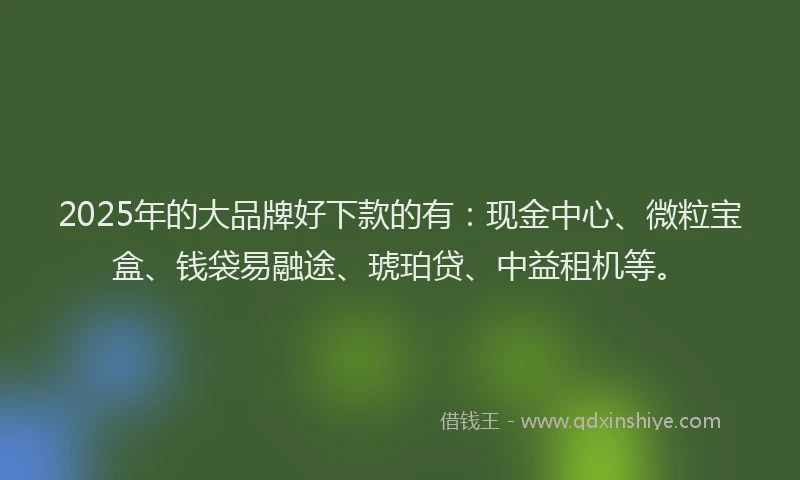 2025年的大品牌好下款的有：现金中心、微粒宝盒、钱袋易融途、琥珀贷、中益租机等。