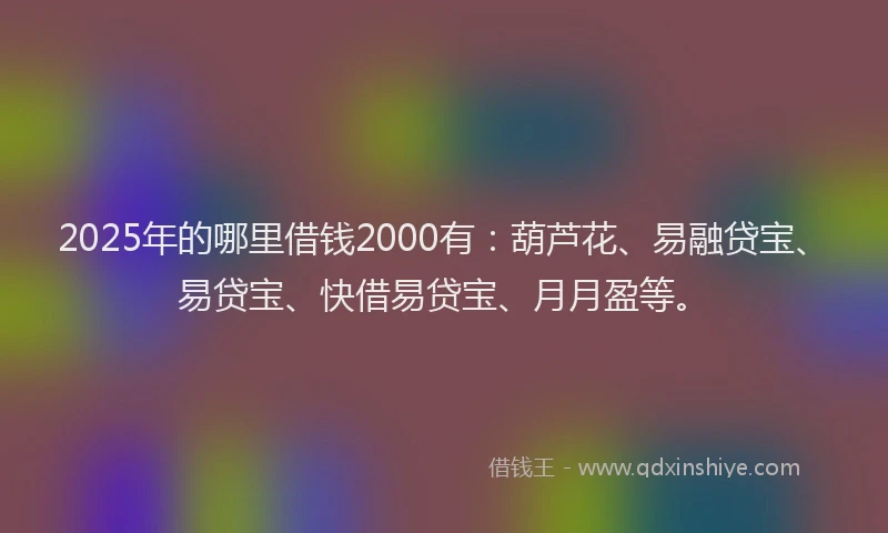 2025年的哪里借钱2000有：葫芦花、易融贷宝、易贷宝、快借易贷宝、月月盈等。