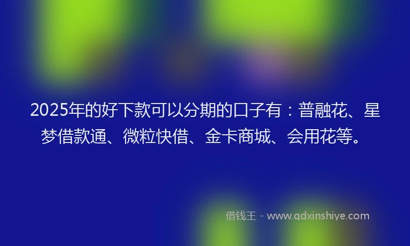 2025年的好下款可以分期的口子有：普融花、星梦借款通、微粒快借、金卡商城、会用花等。