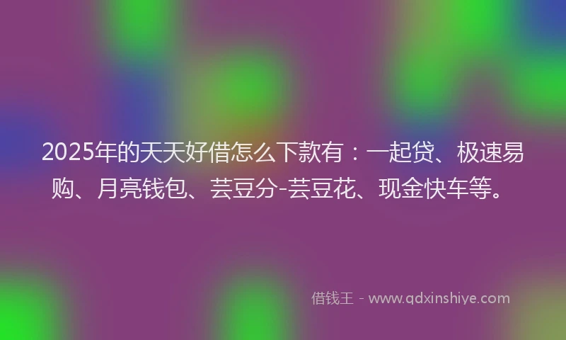 2025年的天天好借怎么下款有：一起贷、极速易购、月亮钱包、芸豆分-芸豆花、现金快车等。