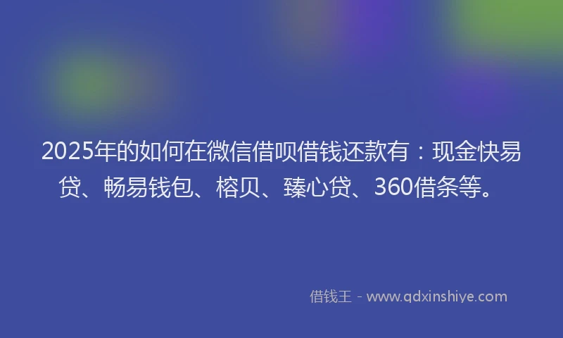 2025年的如何在微信借呗借钱还款有：现金快易贷、畅易钱包、榕贝、臻心贷、360借条等。