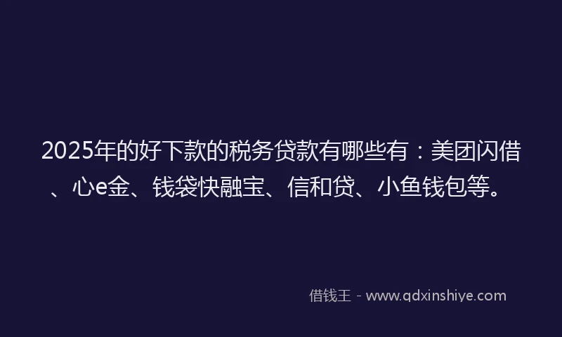 2025年的好下款的税务贷款有哪些有：美团闪借、心e金、钱袋快融宝、信和贷、小鱼钱包等。