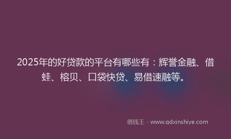 2025年的好贷款的平台有哪些有：辉誉金融、借蛙、榕贝、口袋快贷、易借速融等。