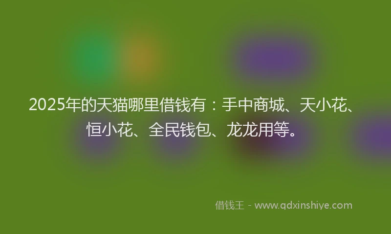 2025年的天猫哪里借钱有：手中商城、天小花、恒小花、全民钱包、龙龙用等。