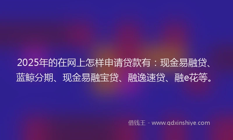 2025年的在网上怎样申请贷款有：现金易融贷、蓝鲸分期、现金易融宝贷、融逸速贷、融e花等。