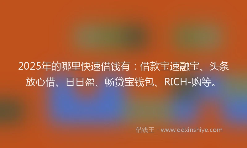 2025年的哪里快速借钱有：借款宝速融宝、头条放心借、日日盈、畅贷宝钱包、RICH-购等。