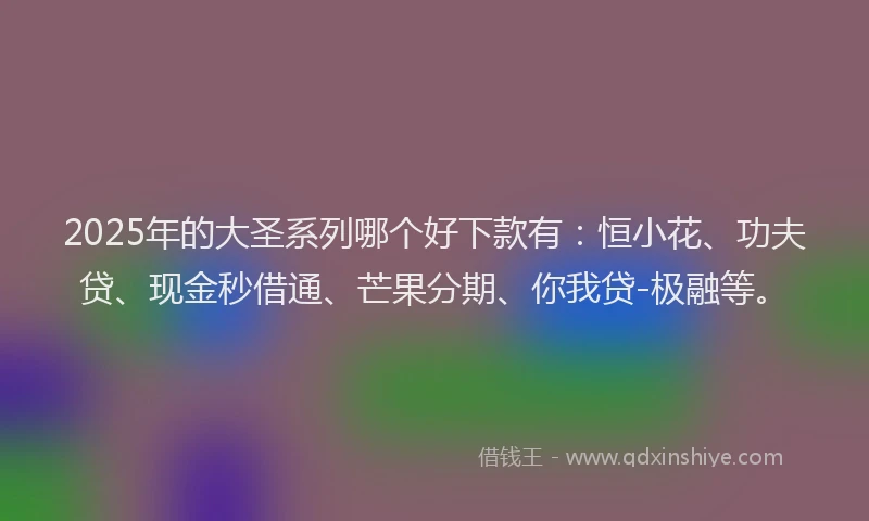 2025年的大圣系列哪个好下款有：恒小花、功夫贷、现金秒借通、芒果分期、你我贷-极融等。