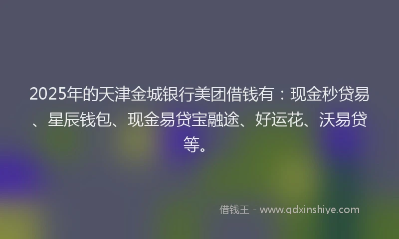 2025年的天津金城银行美团借钱有：现金秒贷易、星辰钱包、现金易贷宝融途、好运花、沃易贷等。