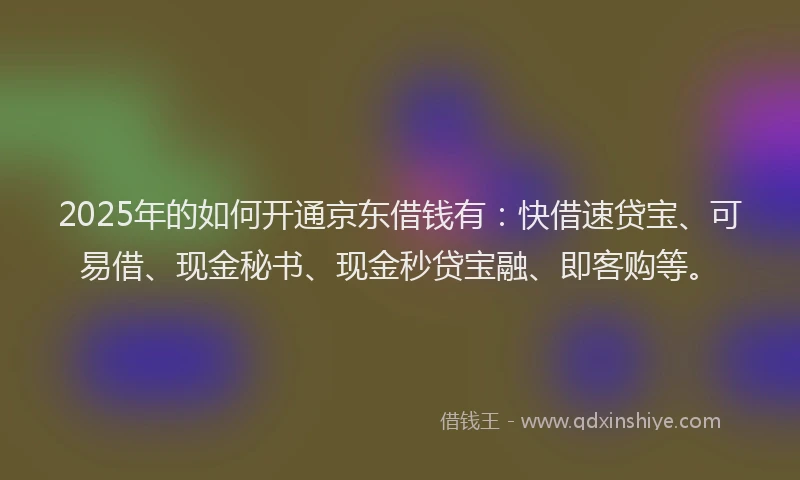 2025年的如何开通京东借钱有：快借速贷宝、可易借、现金秘书、现金秒贷宝融、即客购等。