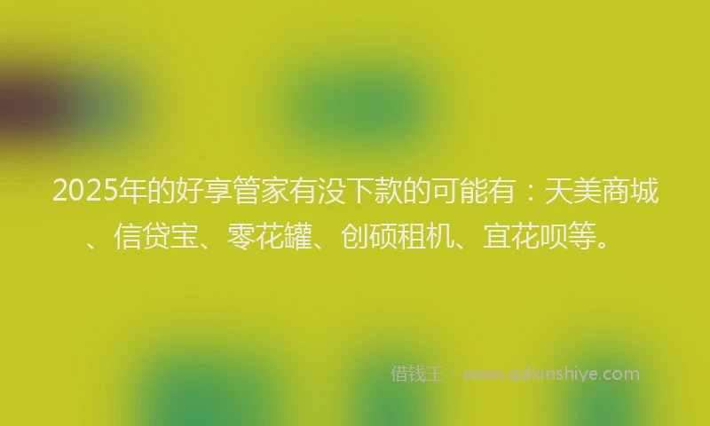 2025年的好享管家有没下款的可能有：天美商城、信贷宝、零花罐、创硕租机、宜花呗等。