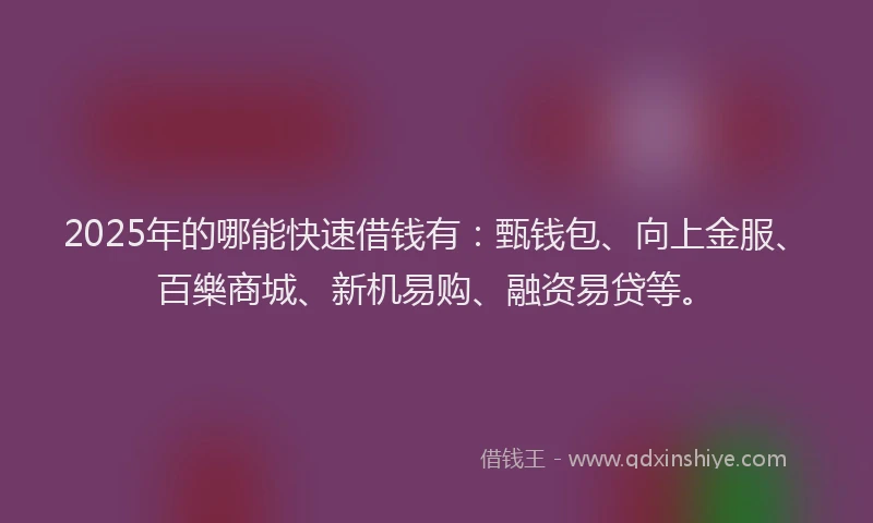 2025年的哪能快速借钱有：甄钱包、向上金服、百樂商城、新机易购、融资易贷等。