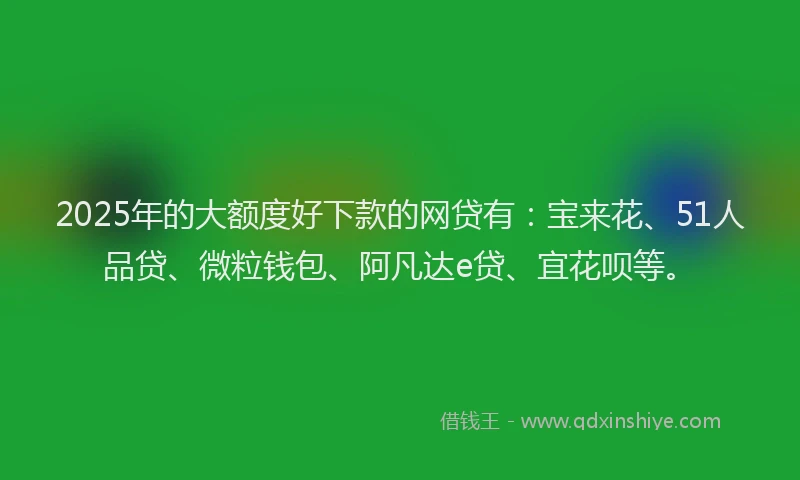 2025年的大额度好下款的网贷有：宝来花、51人品贷、微粒钱包、阿凡达e贷、宜花呗等。