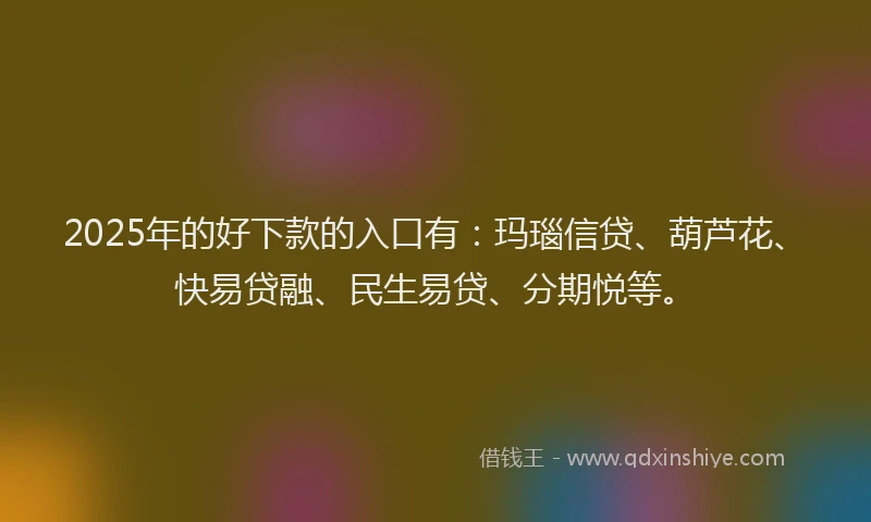 2025年的好下款的入口有：玛瑙信贷、葫芦花、快易贷融、民生易贷、分期悦等。