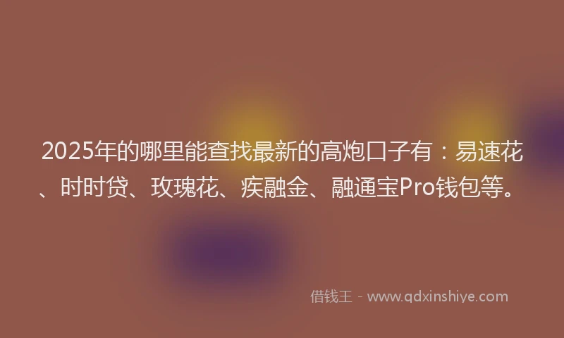 2025年的哪里能查找最新的高炮口子有：易速花、时时贷、玫瑰花、疾融金、融通宝Pro钱包等。