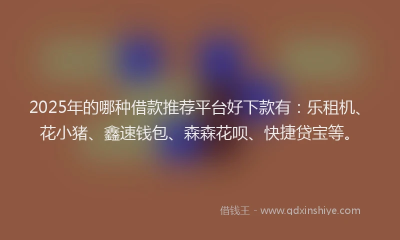 2025年的哪种借款推荐平台好下款有：乐租机、花小猪、鑫速钱包、森森花呗、快捷贷宝等。