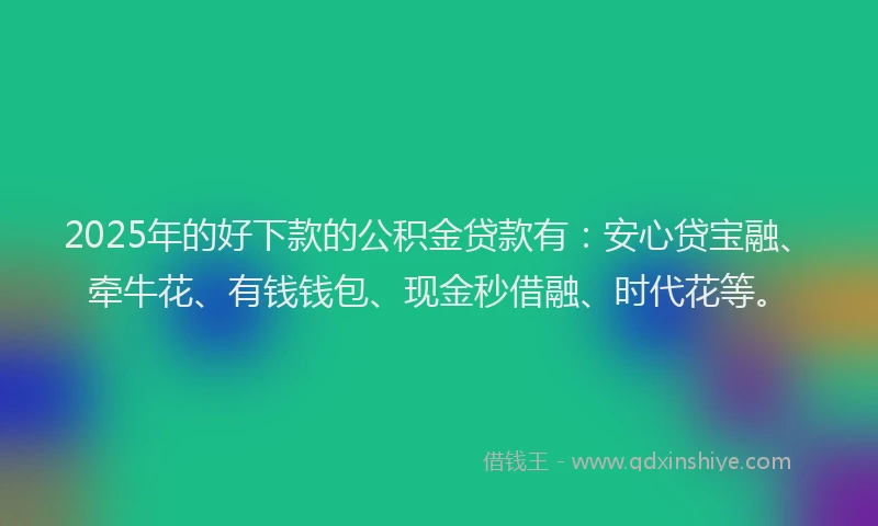 2025年的好下款的公积金贷款有：安心贷宝融、牵牛花、有钱钱包、现金秒借融、时代花等。