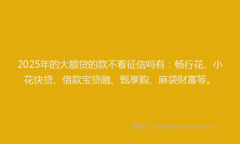 2025年的大额贷的款不看征信吗有：畅行花、小花快贷、借款宝贷融、甄享购、麻袋财富等。