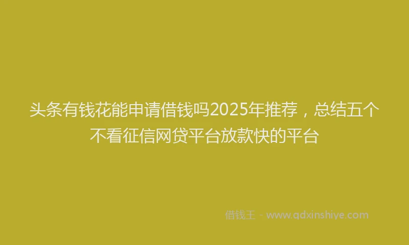 头条有钱花能申请借钱吗2025年推荐，总结五个不看征信网贷平台放款快的平台