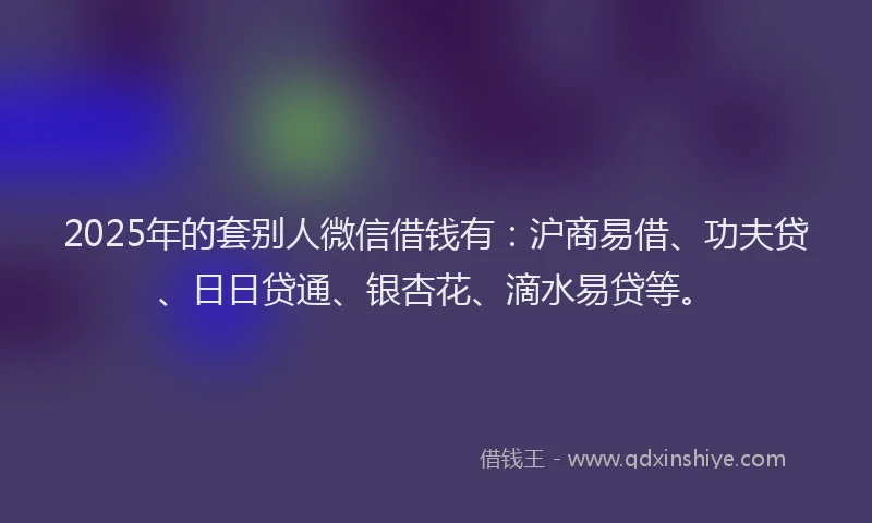 2025年的套别人微信借钱有：沪商易借、功夫贷、日日贷通、银杏花、滴水易贷等。
