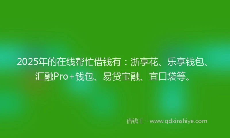 2025年的在线帮忙借钱有：浙享花、乐享钱包、汇融Pro+钱包、易贷宝融、宜口袋等。