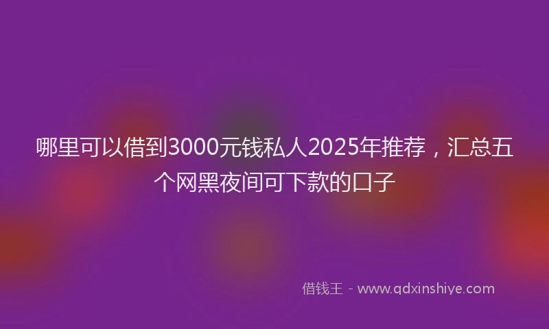 哪里可以借到3000元钱私人2025年推荐，汇总五个网黑夜间可下款的口子