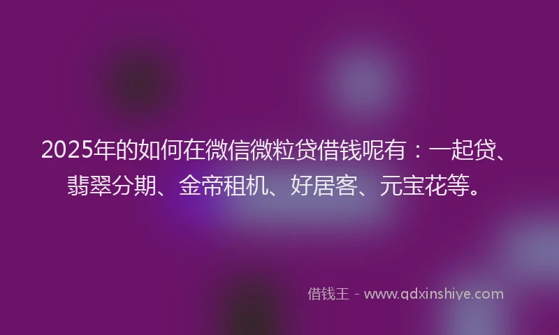 2025年的如何在微信微粒贷借钱呢有：一起贷、翡翠分期、金帝租机、好居客、元宝花等。
