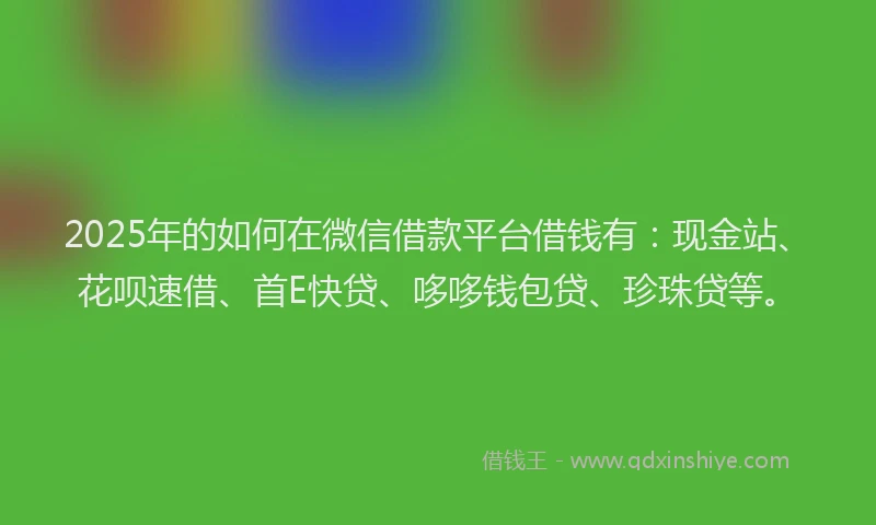 2025年的如何在微信借款平台借钱有：现金站、花呗速借、首E快贷、哆哆钱包贷、珍珠贷等。