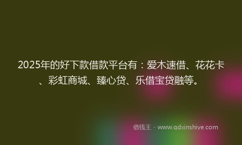 2025年的好下款借款平台有：爱木速借、花花卡、彩虹商城、臻心贷、乐借宝贷融等。