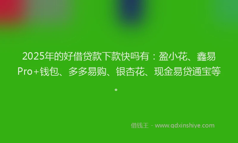 2025年的好借贷款下款快吗有：盈小花、鑫易Pro+钱包、多多易购、银杏花、现金易贷通宝等。
