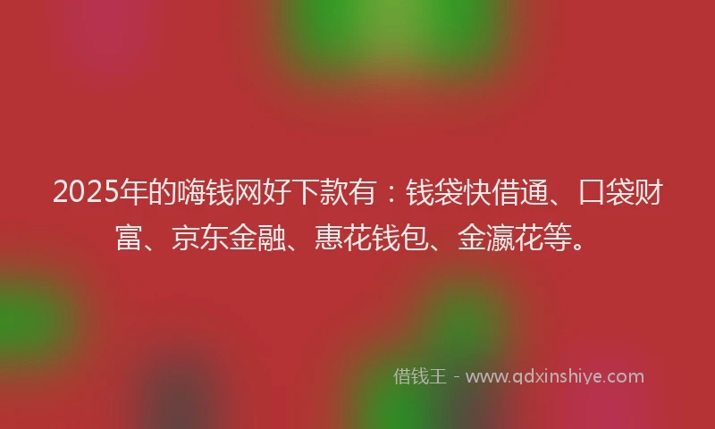 2025年的嗨钱网好下款有：钱袋快借通、口袋财富、京东金融、惠花钱包、金瀛花等。