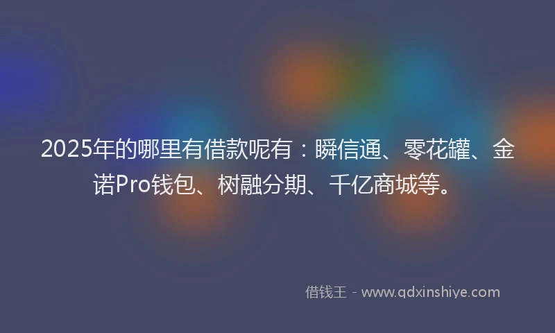 2025年的哪里有借款呢有：瞬信通、零花罐、金诺Pro钱包、树融分期、千亿商城等。