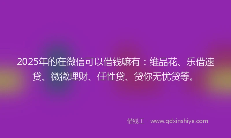 2025年的在微信可以借钱嘛有：维品花、乐借速贷、微微理财、任性贷、贷你无忧贷等。