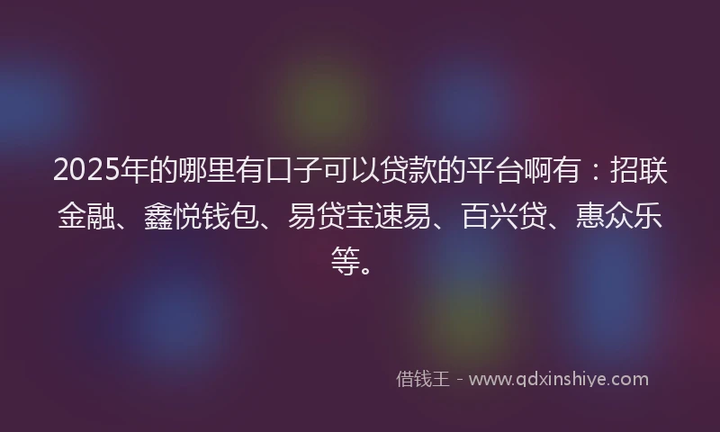2025年的哪里有口子可以贷款的平台啊有：招联金融、鑫悦钱包、易贷宝速易、百兴贷、惠众乐等。