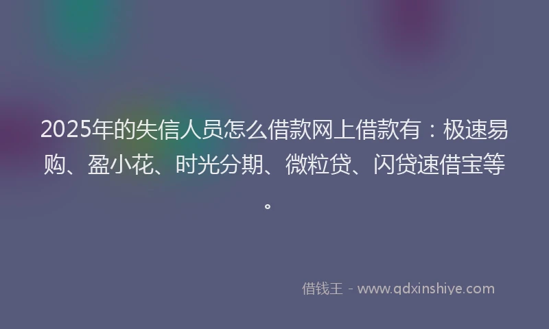 2025年的失信人员怎么借款网上借款有：极速易购、盈小花、时光分期、微粒贷、闪贷速借宝等。