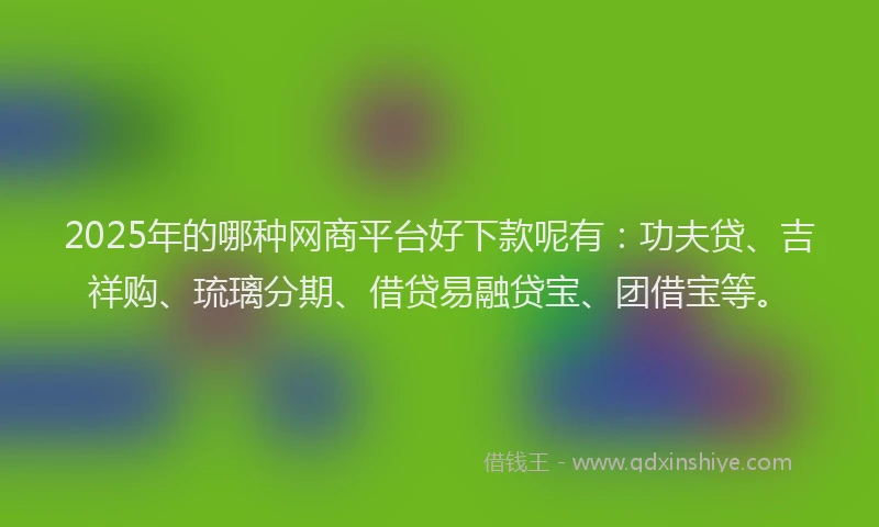 2025年的哪种网商平台好下款呢有：功夫贷、吉祥购、琉璃分期、借贷易融贷宝、团借宝等。