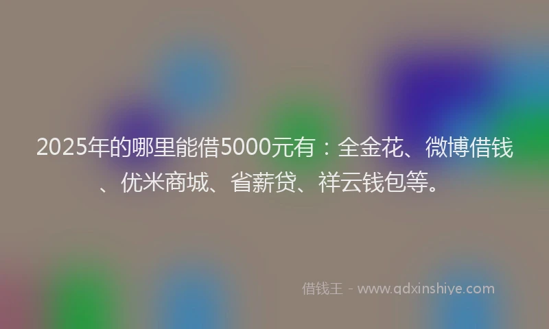 2025年的哪里能借5000元有：全金花、微博借钱、优米商城、省薪贷、祥云钱包等。