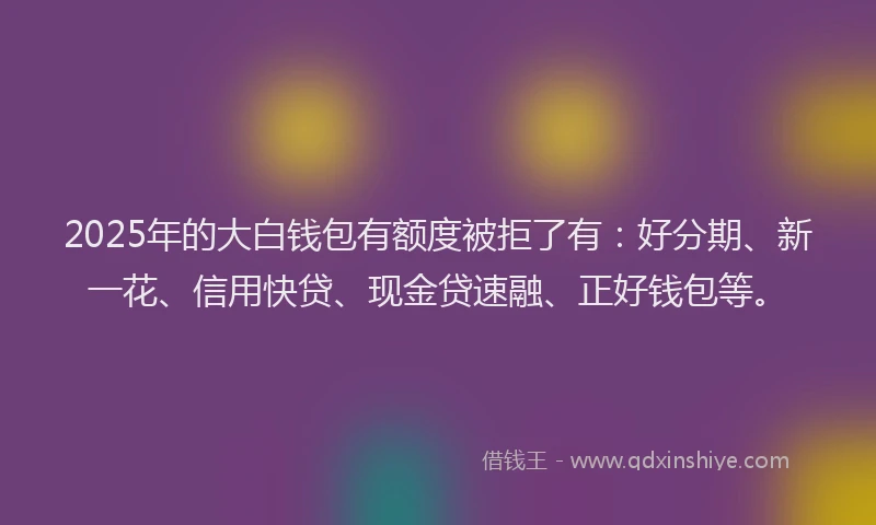 2025年的大白钱包有额度被拒了有：好分期、新一花、信用快贷、现金贷速融、正好钱包等。