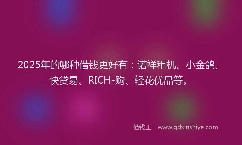 2025年的哪种借钱更好有：诺祥租机、小金鸽、快贷易、RICH-购、轻花优品等。